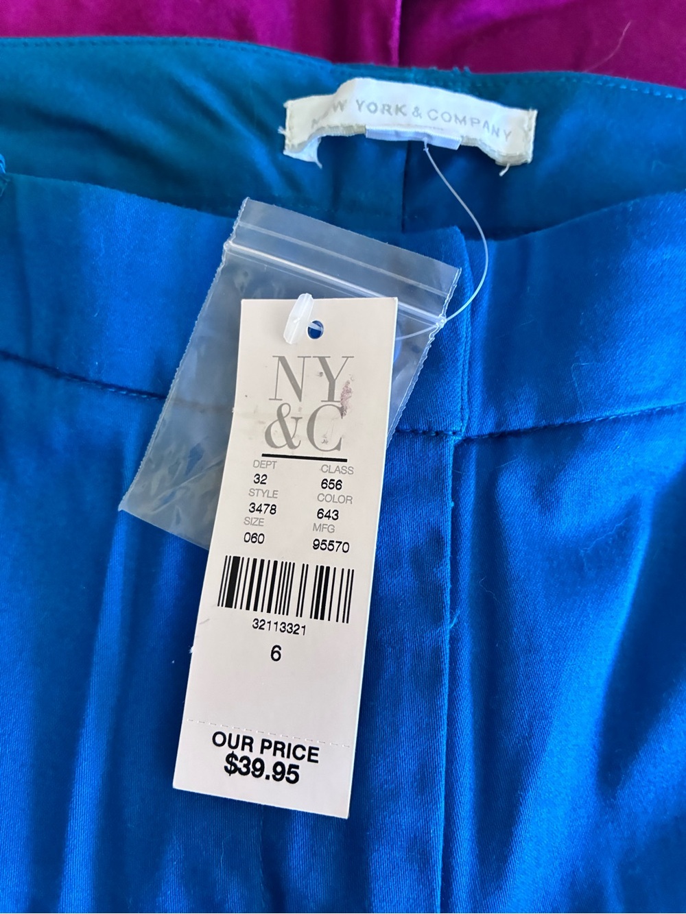 New York & Company Blue, Magenta and Yellow High-Waist Crop Pants Size 6 - Picture 3 of 6
